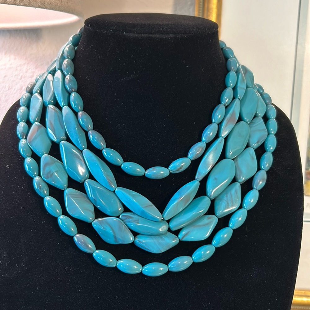 Avon teal swirl color multi strand necklace w/ extender branded Mark by Avon